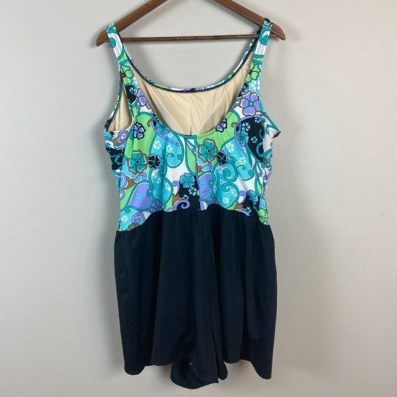 Amoena Skirted Swimsuit 24 One Piece Floral Multicolor Padded Bust Women New NWT - Picture 4 of 11